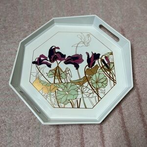 VNTG MCM Toyo Octagonal Serving Tray Iris Flower Gold Accents 12.5"x12.5"